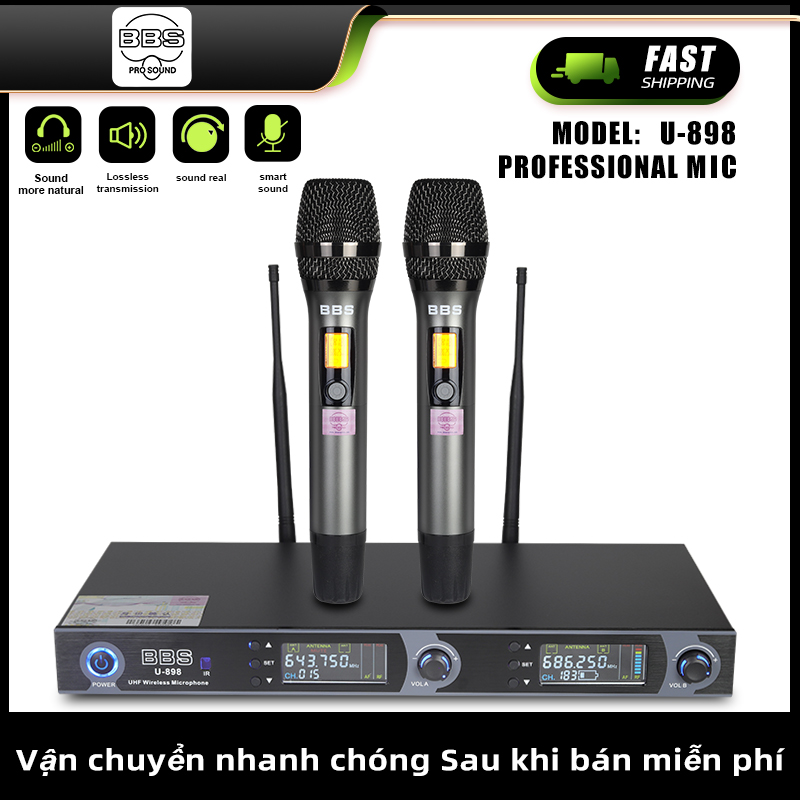 Micro không dây karaoke cao cấp bbs u898 - cảm biến gia tốc khi bị rơi micro sẽ tự ngắt - là dòng mic chuyên nghiệp cho karaoke kinh doanh - karaoke gia đình và hội trường lớn mang đến chất âm thanh thoát - bảo hành 24 tháng