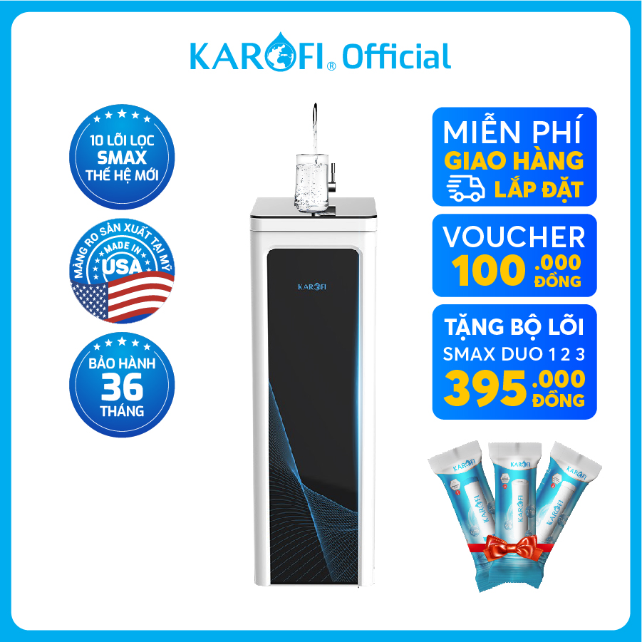 Máy lọc nước Karofi KAQ-O06 10 lõi công nghệ Smax màng RO lõi Hydrogen chống lão hóa - Bảo hành 36 tháng