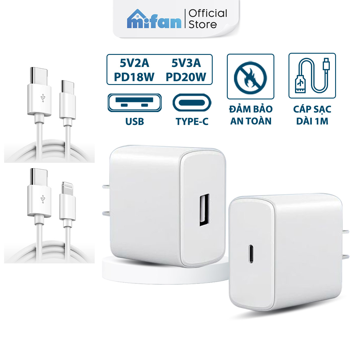 Củ sạc nhanh 20W Mifan - 6 Cơ Chế Bảo Vệ An Toàn Cho Thiết Bị - Hàng Cao Cấp