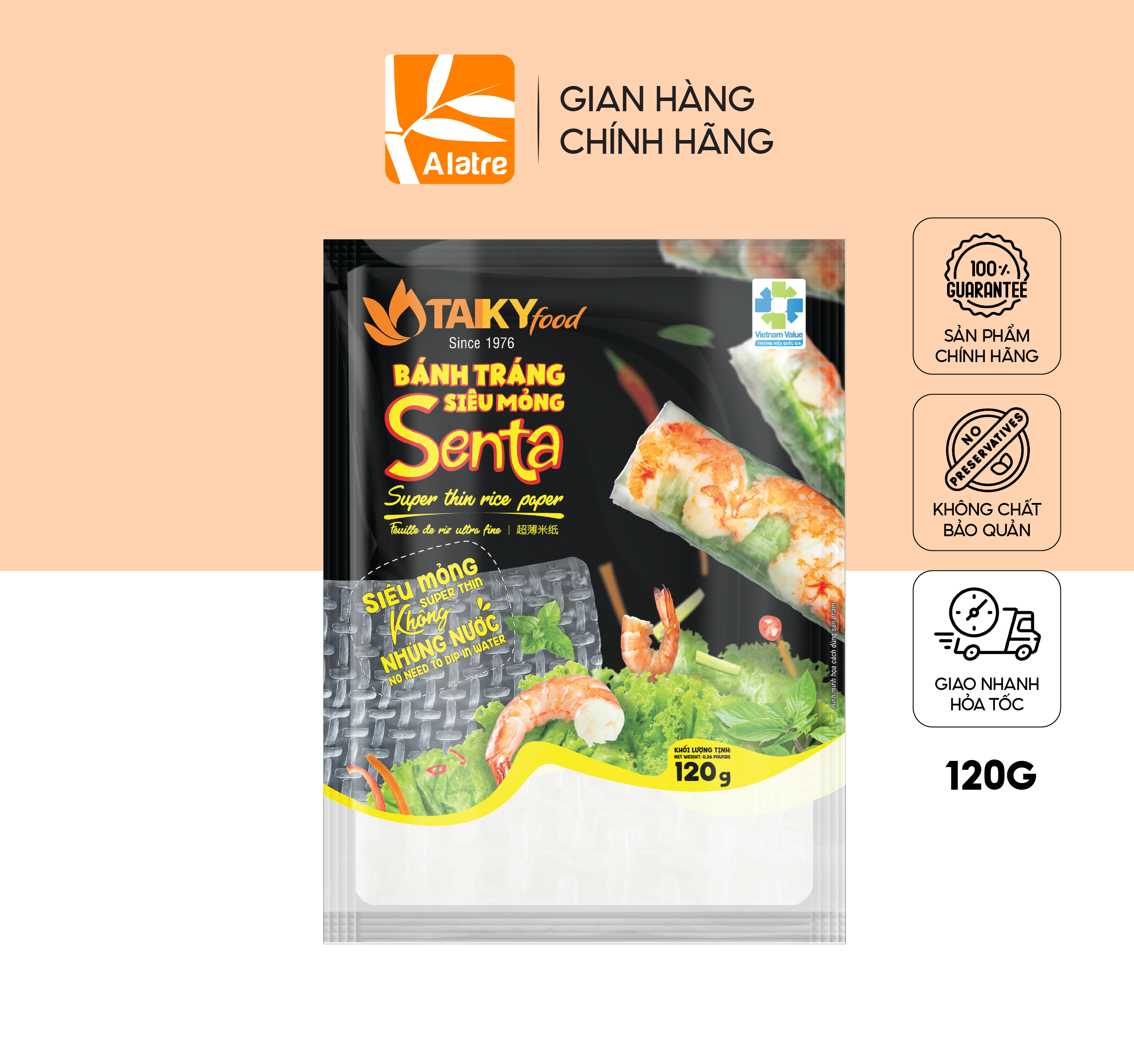 120g bánh tráng vuông siêu mỏng senta - mỏng, dai tự nhiên, không cần nhúng nước