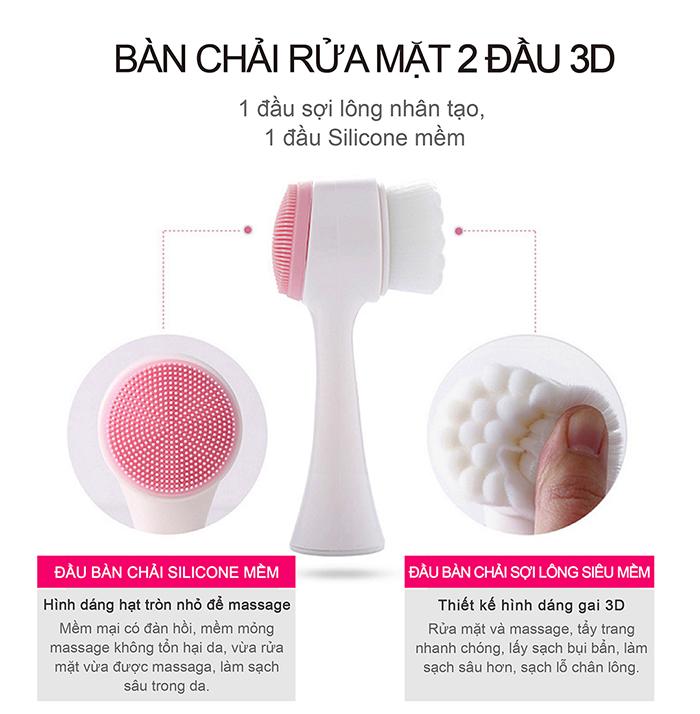 Cọ rửa mặt hai đầu siêu mềm - máy rửa mặt có kết cấu nhẹ nhàng, cọ mịn, nhẹ - màu hồng nhạt