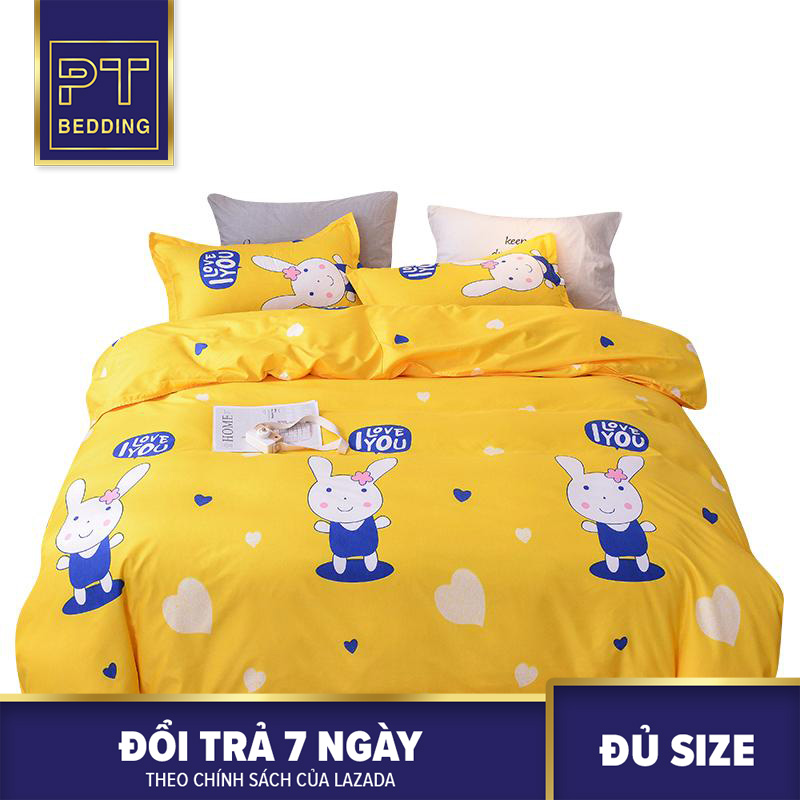 Bộ Chăn Ga Gối ( 01 Drap + 1 vỏ mền + 2 áo gối ) Thỏ I love you PLN