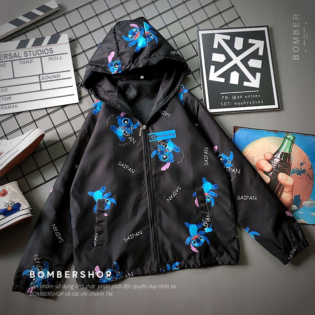 [Ảnh + video thật] Áo khoác dù họa tiết full 3D Cartoon Stitch