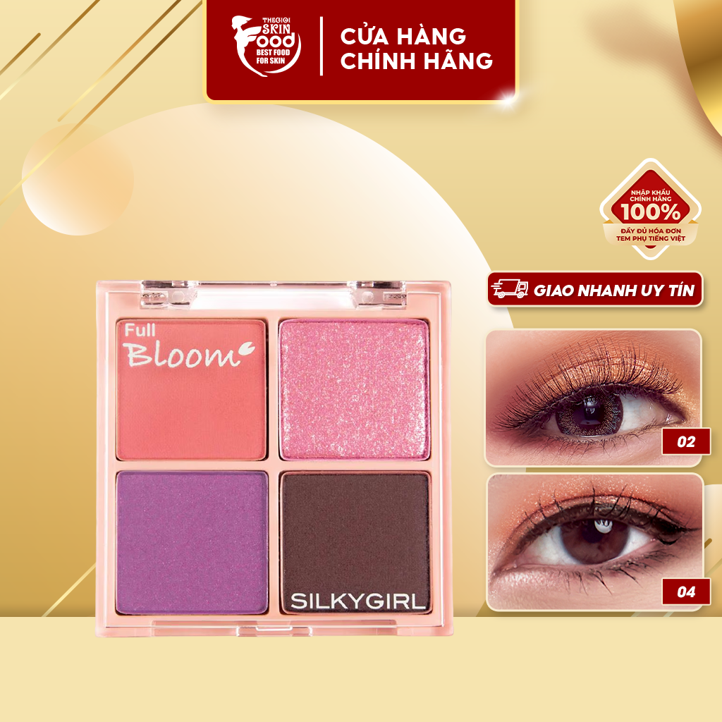 Bảng phấn mắt 4 ô màu nhũ lấp lánh silkygirl full bloom shadow quad