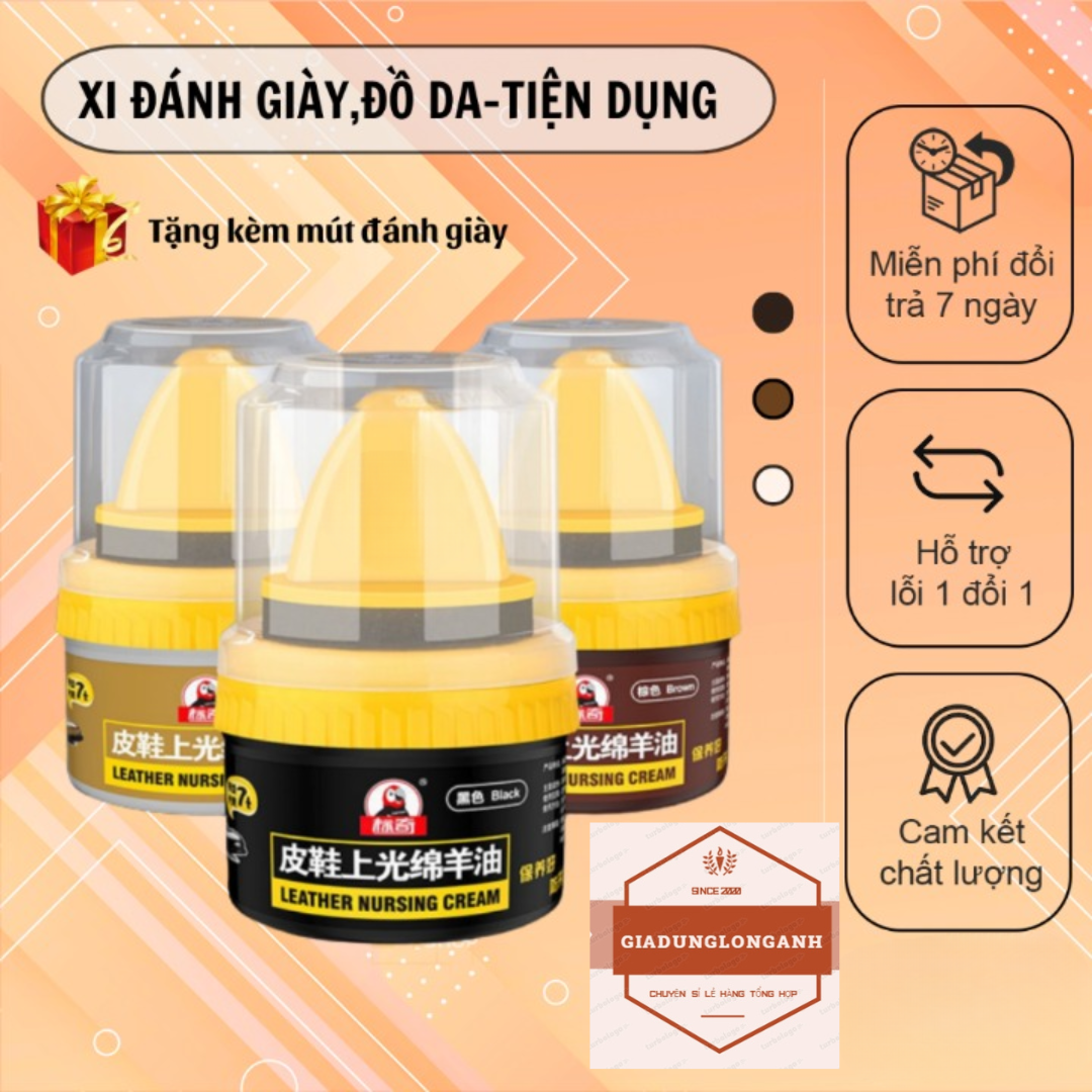 Xi đánh bóng giày, Xi kem dưỡng da làm bóng nhanh đồ da, giày dép 50g, tặng kèm mút