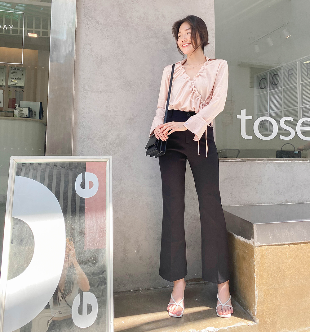 Quần ống loe trơn dáng dài long flare pants, LUCETFASHION