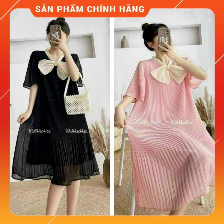 Đầm bầu , suông cổ nơ babydoll form dễ mặc thoải mái suốt thai kì & sau sinh thiết kế cao cấp