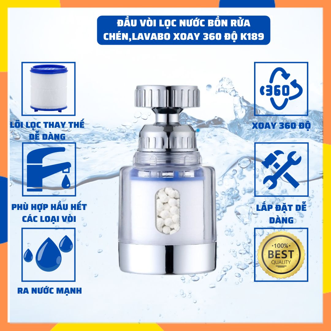 Đầu vòi tăng áp có lõi lọc nước bồn rửa mặt bồn rửa chén bát ,lavabo Xoay 360 Độ Lắp Đặt Dễ Dàng - K189