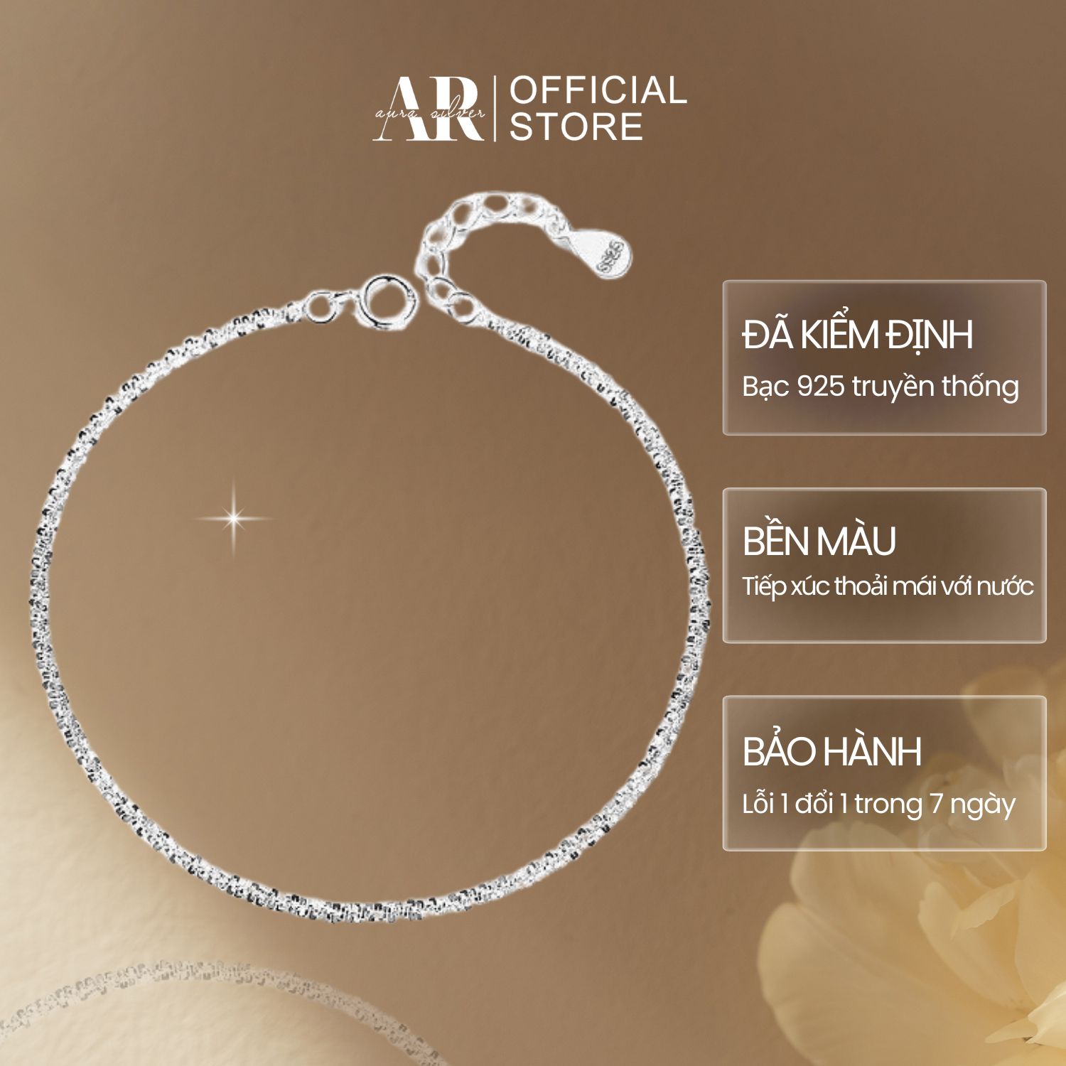 Lắc tay bạc lấp lánh AURA, vòng tay thiết kế điều chỉnh size dễ dàng-AURASILVER-LT04