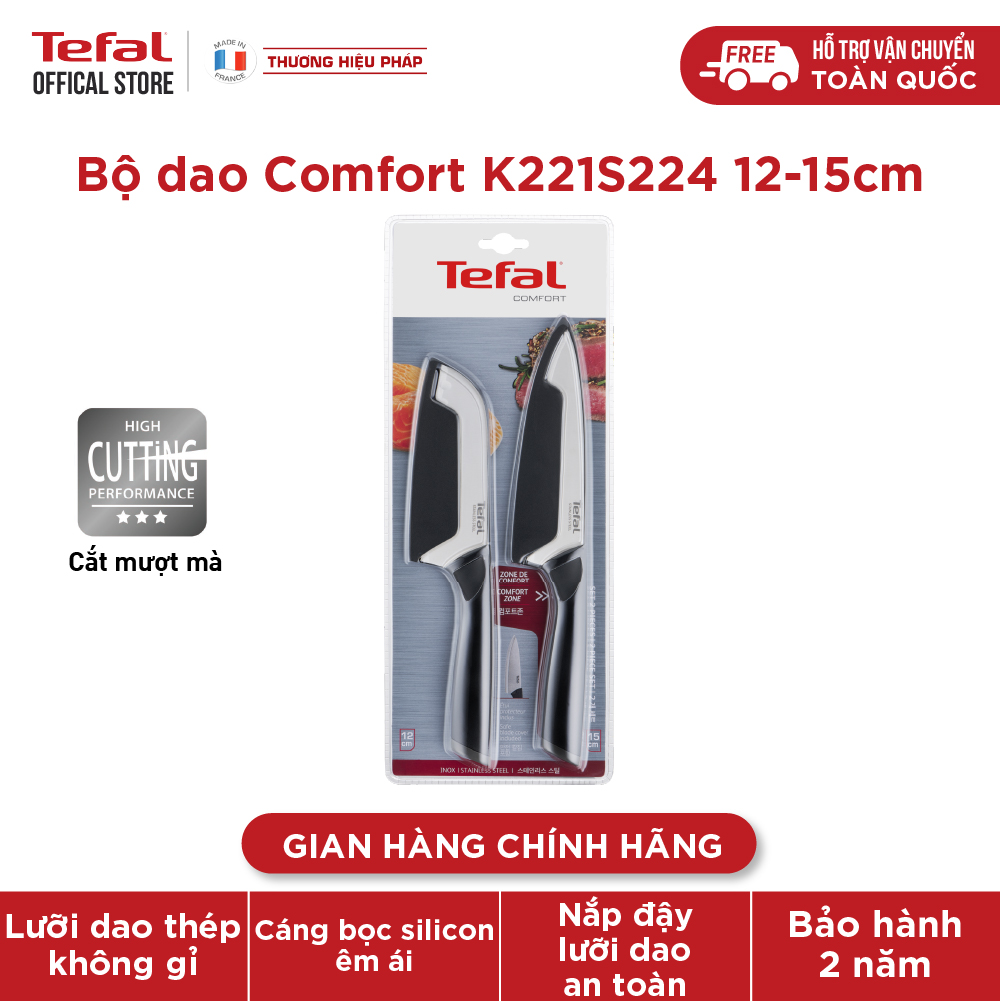 Bộ 2 dao làm bếp tefal comfort k221s244 - bảo hành chính hãng 2 năm