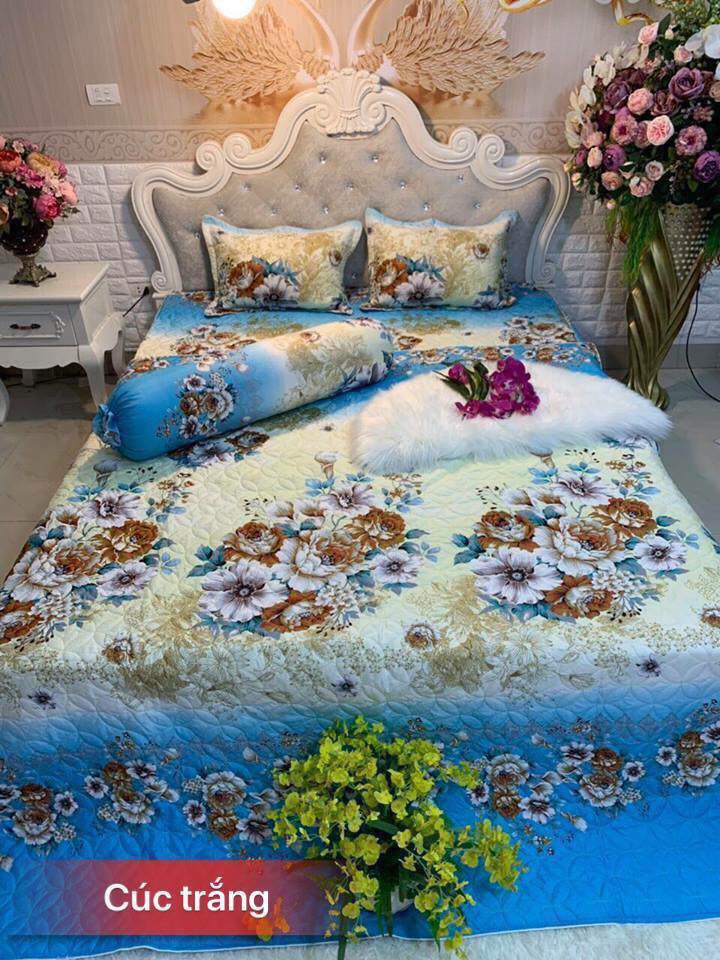 [HCM][GIÁ HỜI] Bộ Chăn Ga Gối 5 Món - 4 Món Hoa Cúc Trắng 1M6 x 2M (1 Drap + 2 Vỏ Gối Nằm + 1 Chăn Hè + 1 Vỏ Gối Ôm)