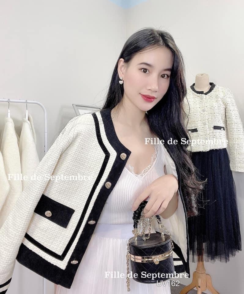 [ 오 달러 ] Áo Khoác Dạ Tweed Od Do Form Sao Hàn - Áo khoác dạ tweed trắng viền đen quý phái