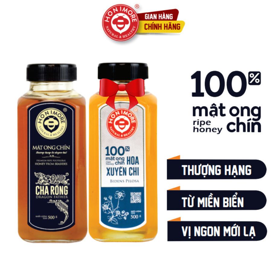 Mật ong rừng, mật ong nguyên chất - Mật ong chín Honimore Cha Rồng Honimore 500g + Mật ong rừng nguyên chất 500g - tăng cường sức đề kháng