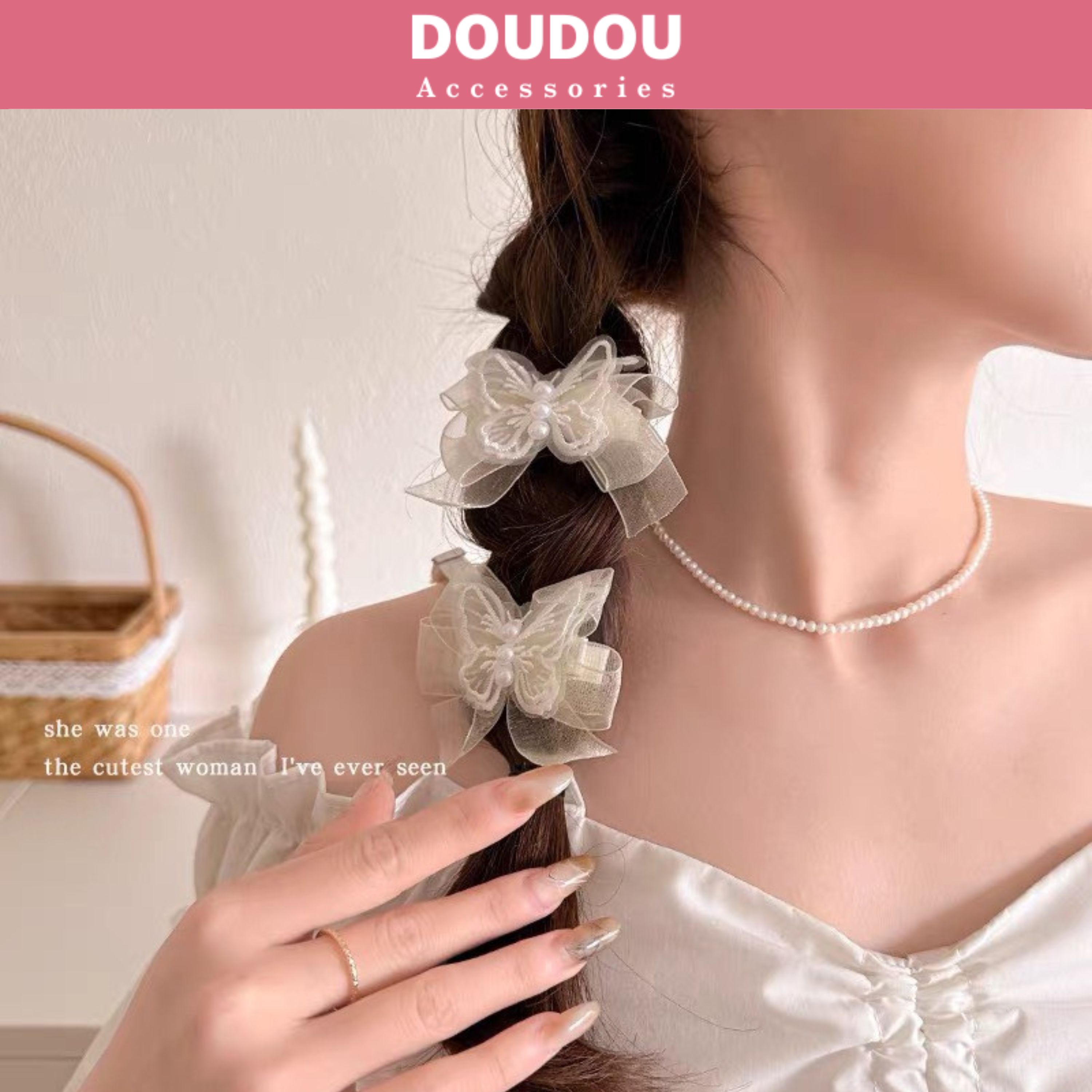 Kẹp tóc nơ Doudou Kẹp nơ Lolita Cặp tóc mini Kẹp tóc mái phong cách Hàn Quốc thời trang FJ002