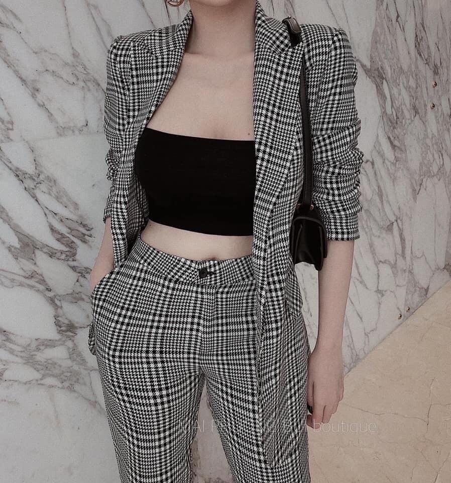 SET Vest dài caro 3 món