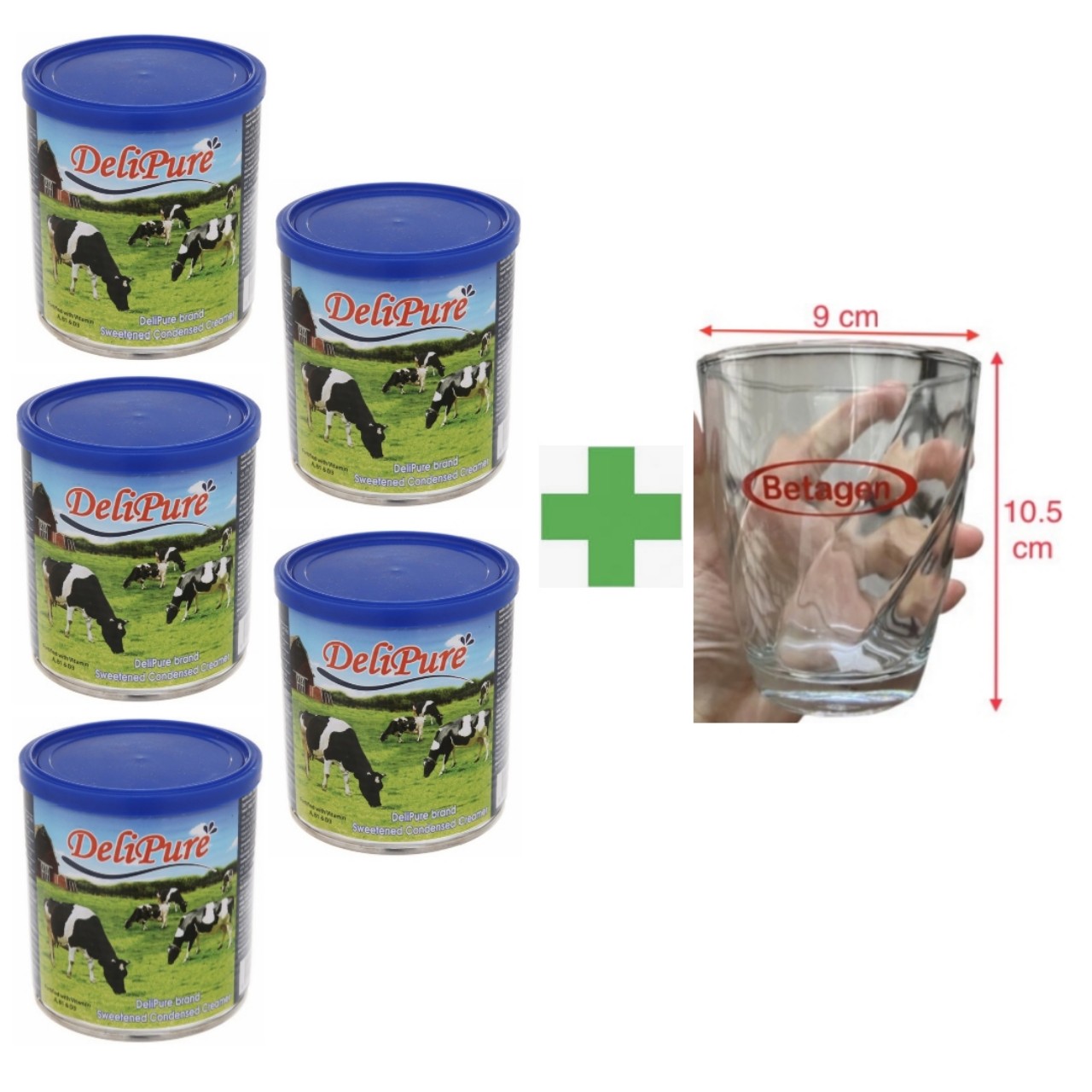 Combo 5 lon sữa đặc có đường delipure 1kg/lon tặng 1 ly thủy tinh cao cấp