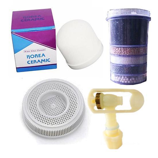 [HCM]Combo 4 thiết bị thay thế cho bình lọc nước ( nấm sứ lõi than 5 tầng đá khoáng vòi bình lọc)