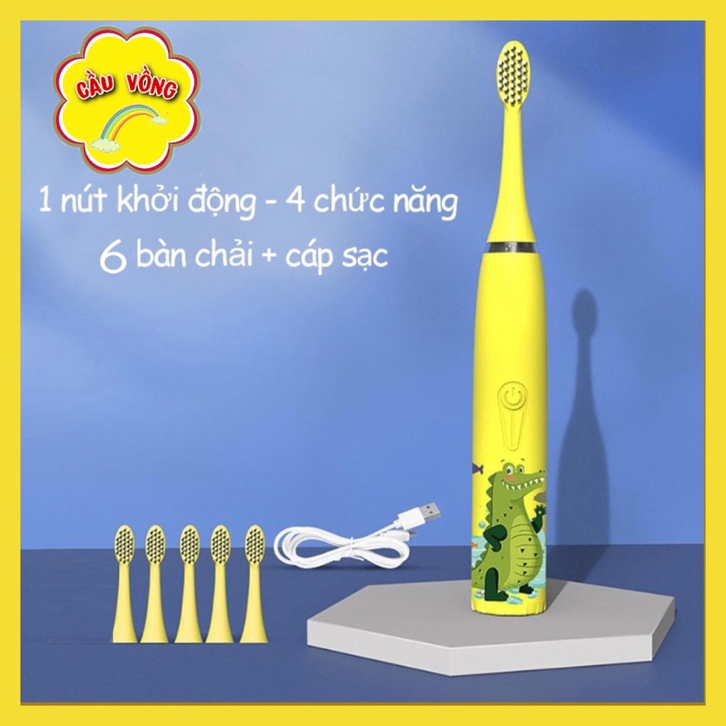 Bàn chải điện cho bé 4 chế độ đánh sạch răng chải tự động lông bàn chải mềm không đau lợi Dành cho các bé từ 2T