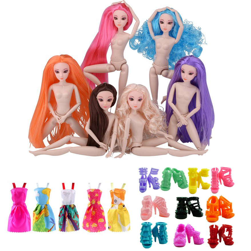 Bộ 02 búp bê 12 khớp trơn 3d tóc sắc màu