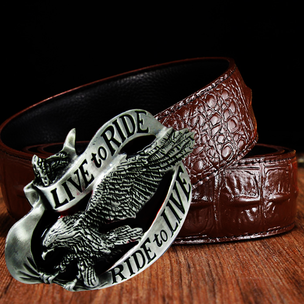 Thắt lưng nam chất liệu da công nghiệp vân nổi cá sấu đầu khóa kim loại nguyên khối hình đại bàng hạ cánh đáo bền đẹp