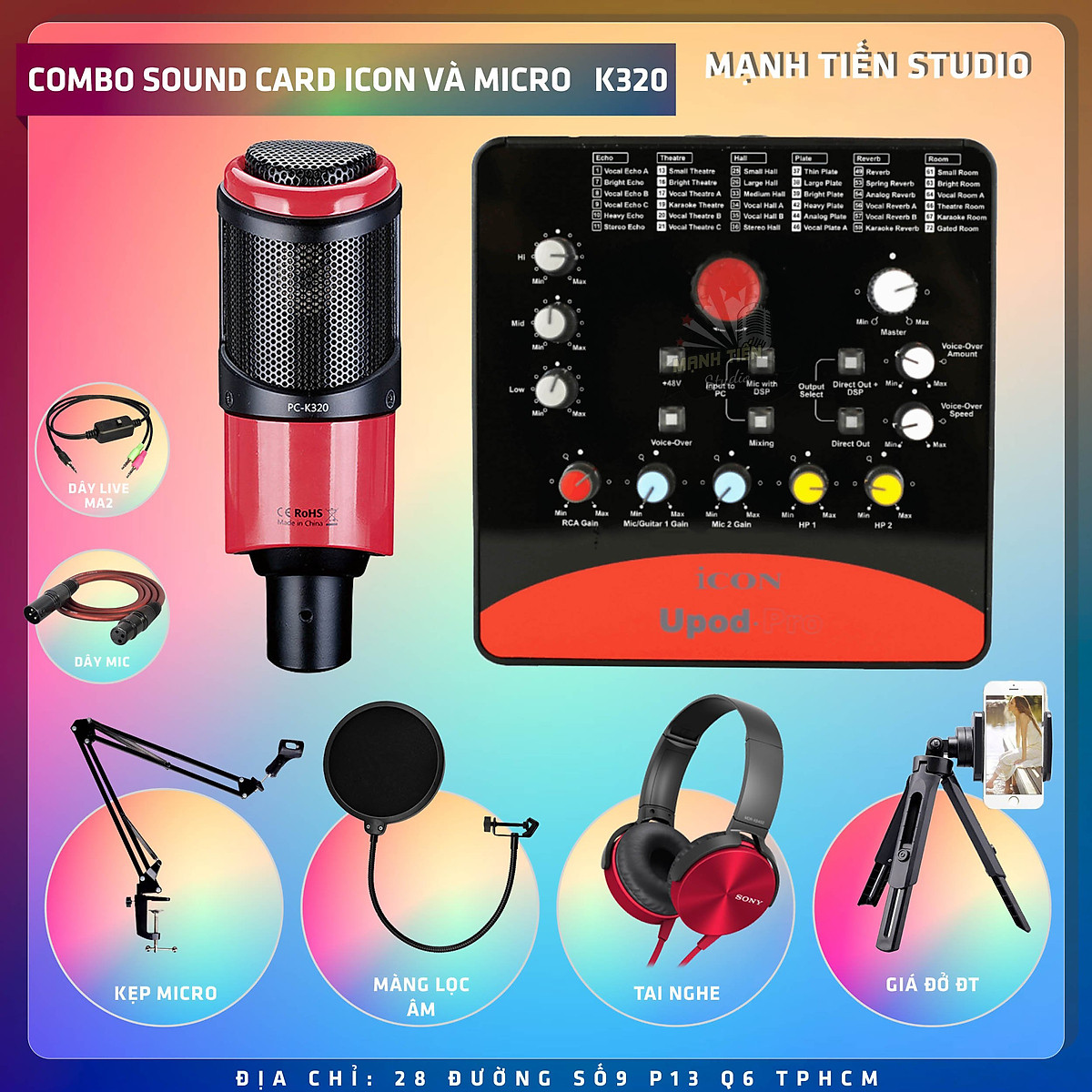 Trọn bộ mic thu âm takstarpc k320+sound card icon upod pro hát karaoke live stream oneline cực hay combo thu âm chuyên nghiệp sound card icon upod pro 72 hiệu ứng âm thanh cực đỉnh full phụ kiện chọn bộ thu âm cao cấp. bh 1 năm
