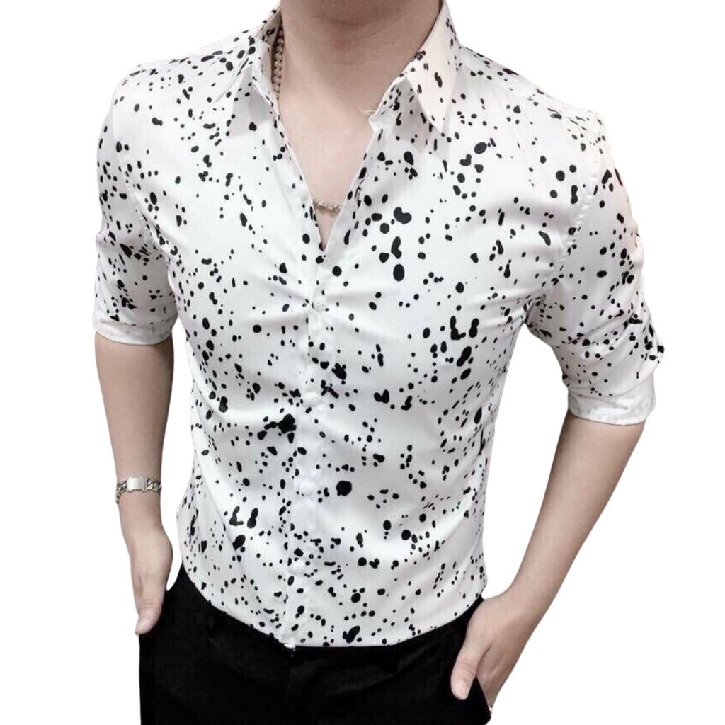 ÁO SƠ MI NAM CHẤT LỤA KHÔNG NHĂN HỌA TIÊT CHẤM BI
