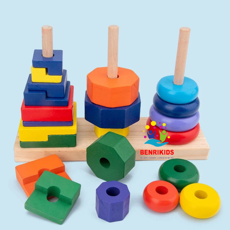 Đồ chơi tháp xếp chồng tháp thảy vòng nhiều size lựa chọn cho bé học về hình khối và màu sắc, đồ chơi giáo dục trẻ em