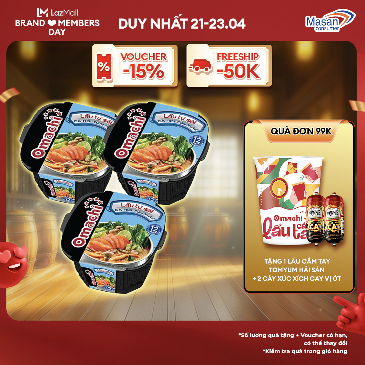 [15-17.4 Voucher 18% CHO ĐƠN TỪ 199k]Combo 3 Omachi lẩu tự sôi cá hồi tomyum 117g
