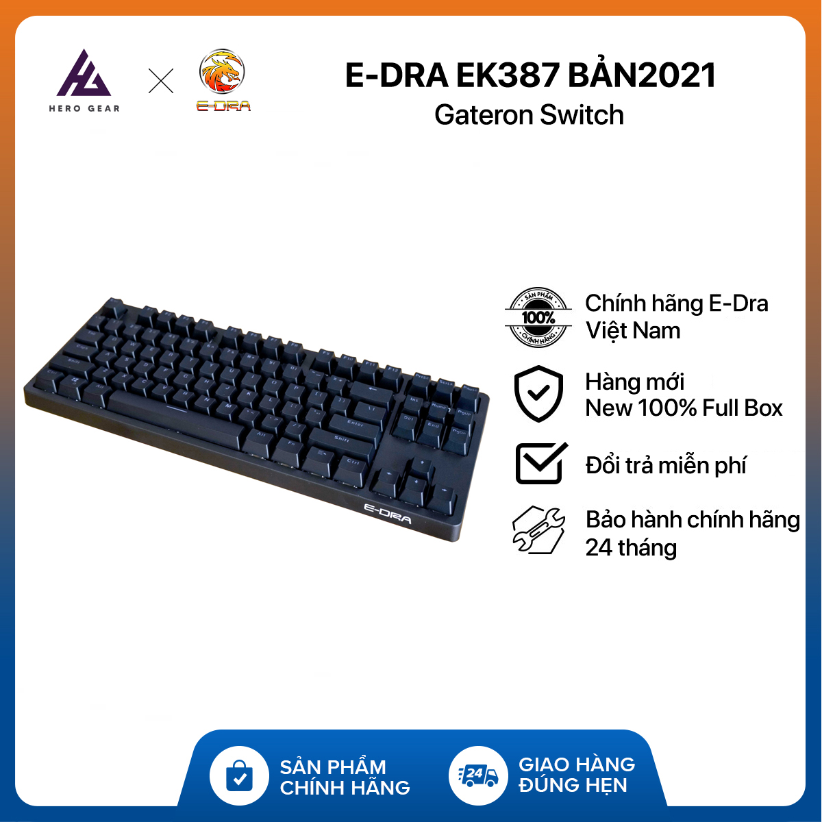 Bàn phím cơ EDRA EK387 Phiên bản 2021 - Gateron Switch - Kết nối USB Type-C - Hàng chính hãng