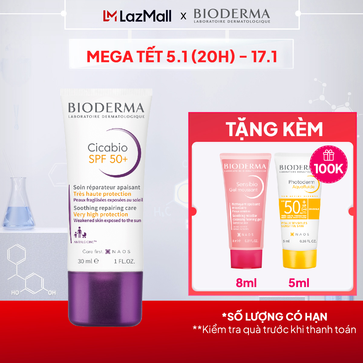 Kem dưỡng phục hồi nhanh và hạn chế tăng sắc tố cho da tổn thương Bioderma Cicabio Creme SPF 50+ - 3