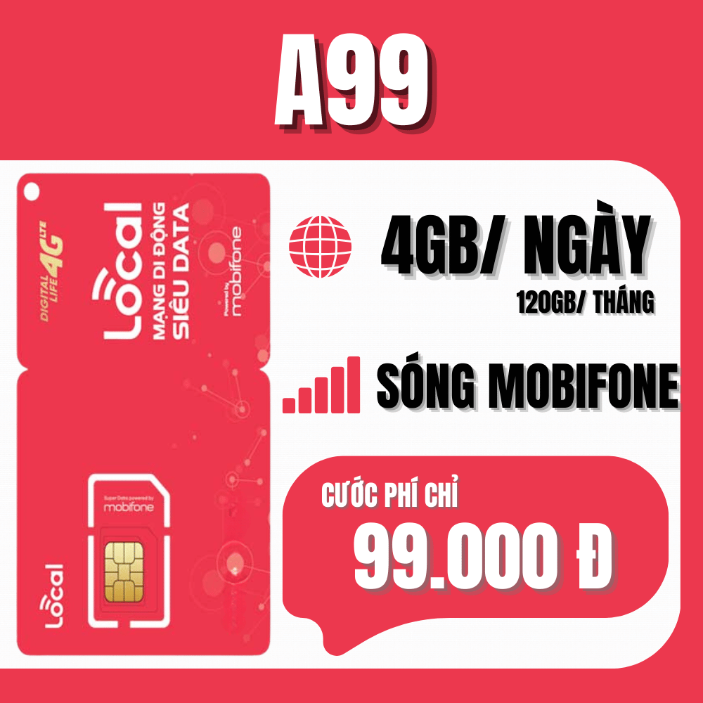 Sim 4G Mobifone Local A119 Miễn Phí Tháng Đầu Tiên Sẵn Data Free Mỗi Ngày 4GB Kèm 500 Phút Gọi Nội Mạng Mỗi Tháng | FREESHIP - CHƯA KÍCH HOẠT