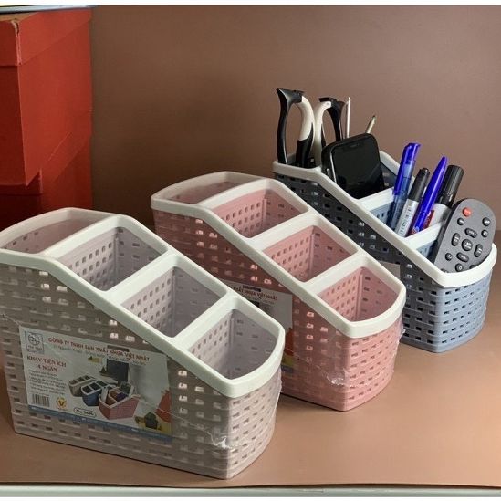 Khay nhựa tiện ích 4 ngăn Việt Nhật, kệ để bàn, để bút, văn phòng phẩm, mỹ phẩm, remote, điện thoại ..bàn làm việc, phòng tắm , nhà bếp