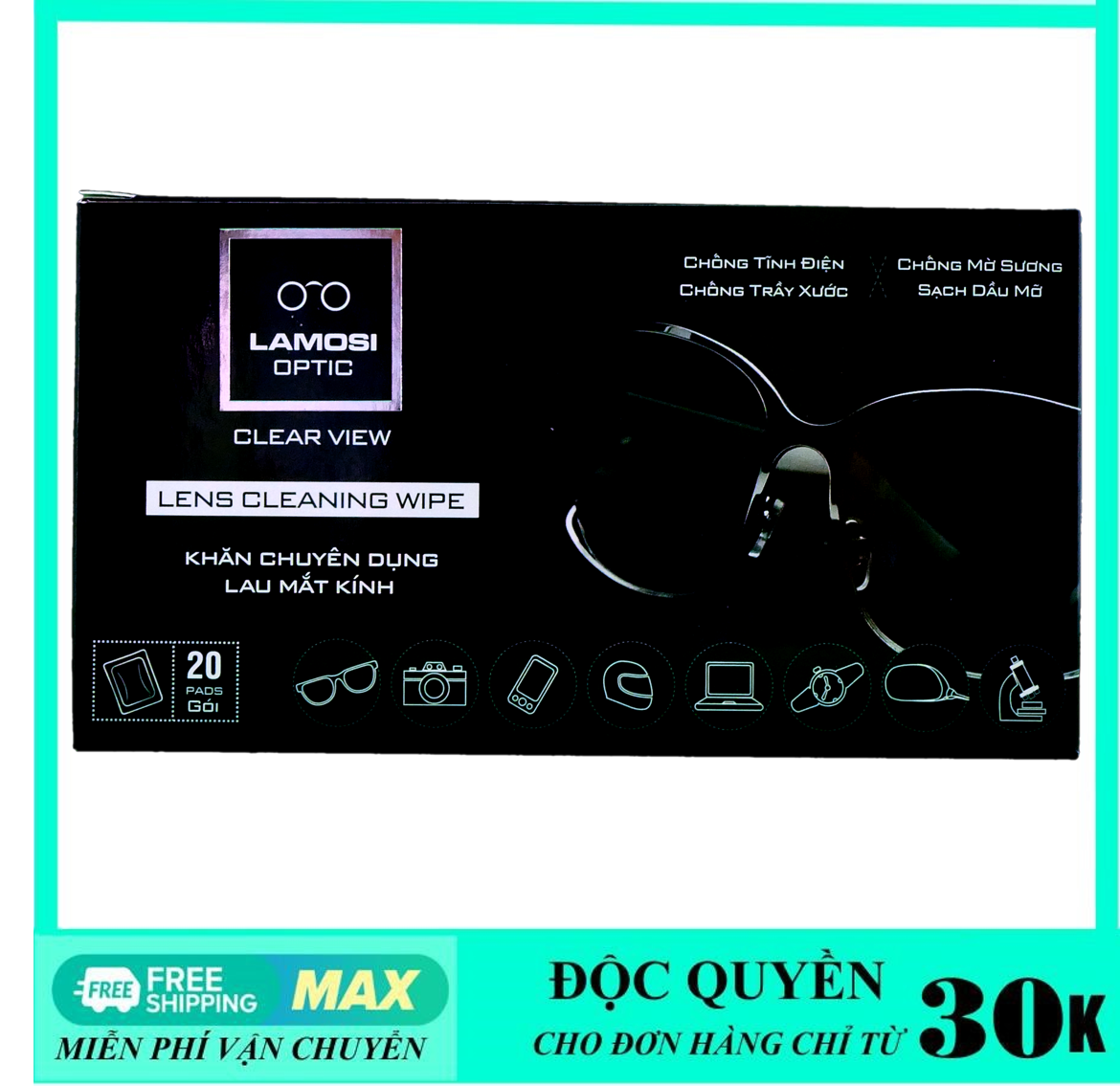 LAMOSI OPTIC - Khăn lau mắt kính chuyên dụng - Hộp 20 gói