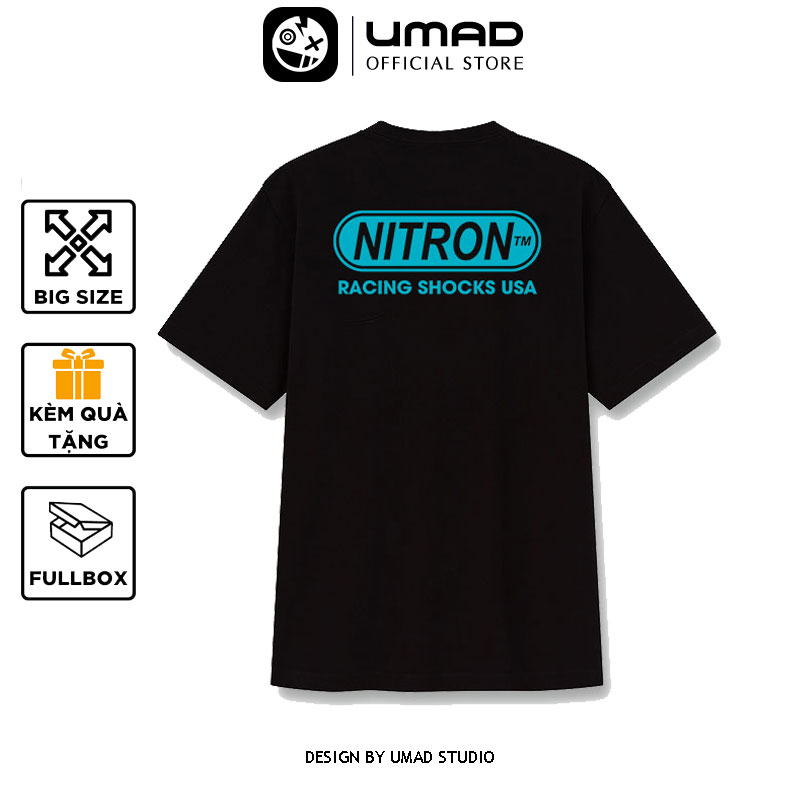Áo thun nam UMAD racing boy NITRON phản quang cổ tròn tay ngắn màu đen có big size 4XL 100kg mẫu Biker xe độ xe đua