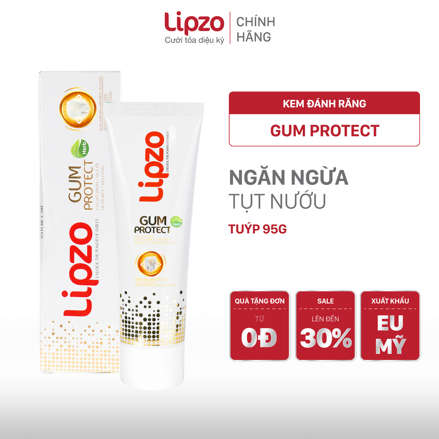 Kem Đánh Răng Dược Liệu Lipzo Gum Protect Chống Tụt Nướu 95g Ngăn Ngừa