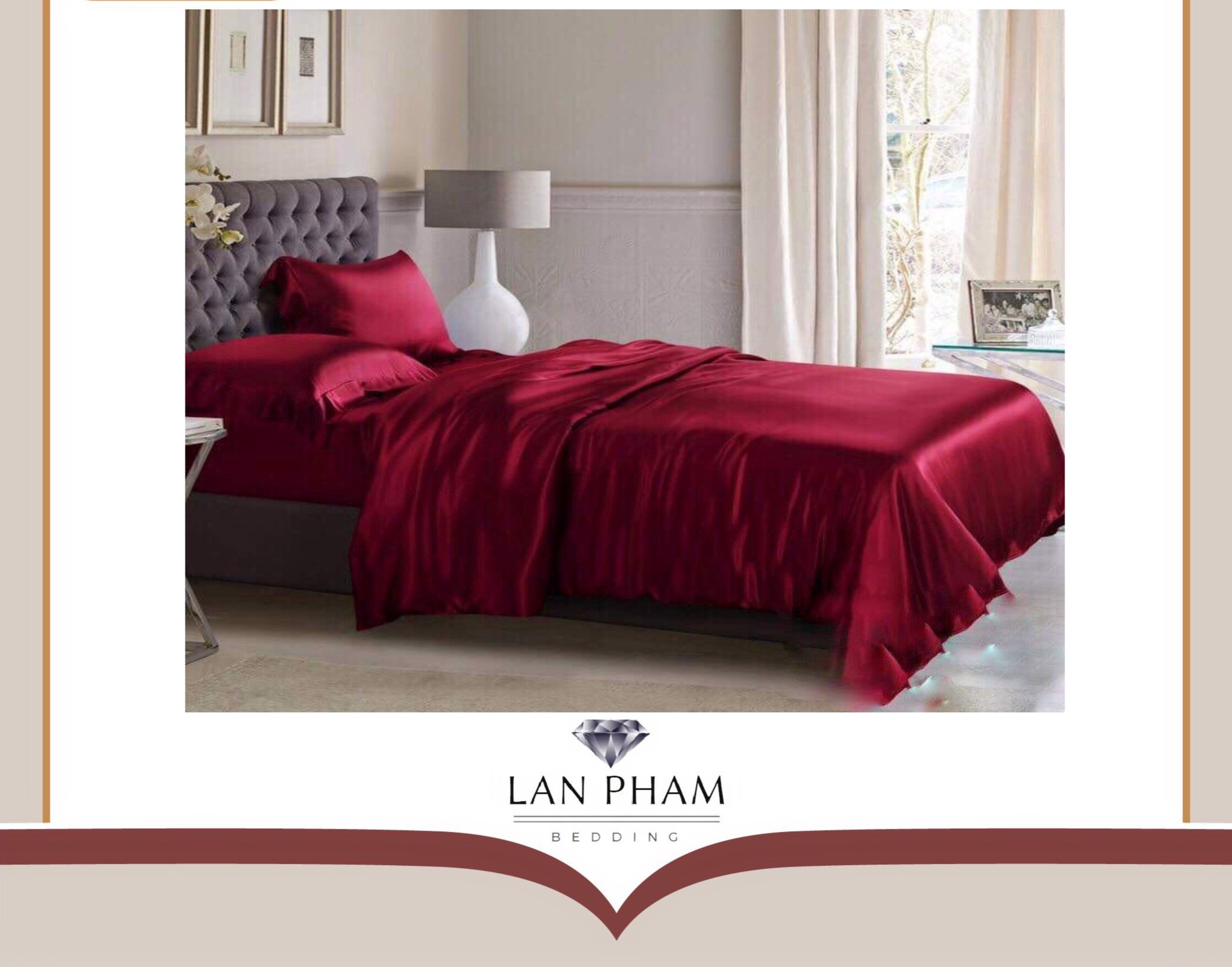 Chăn lẻ phi lụa màu đỏ đô cao cấp mềm mại lan pham bedding.