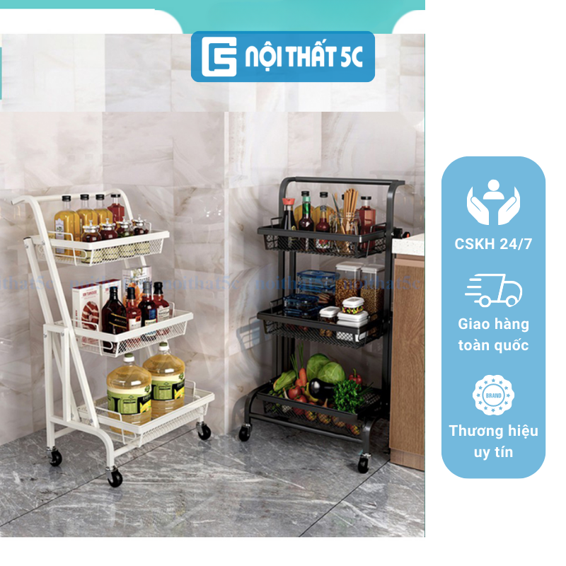 Kệ spa xe đẩy để đồ đa năng 3 tầng màu đen thép carbon không rỉ, kệ để bỉm sữa spa rau củ hoa quả nhà bếp