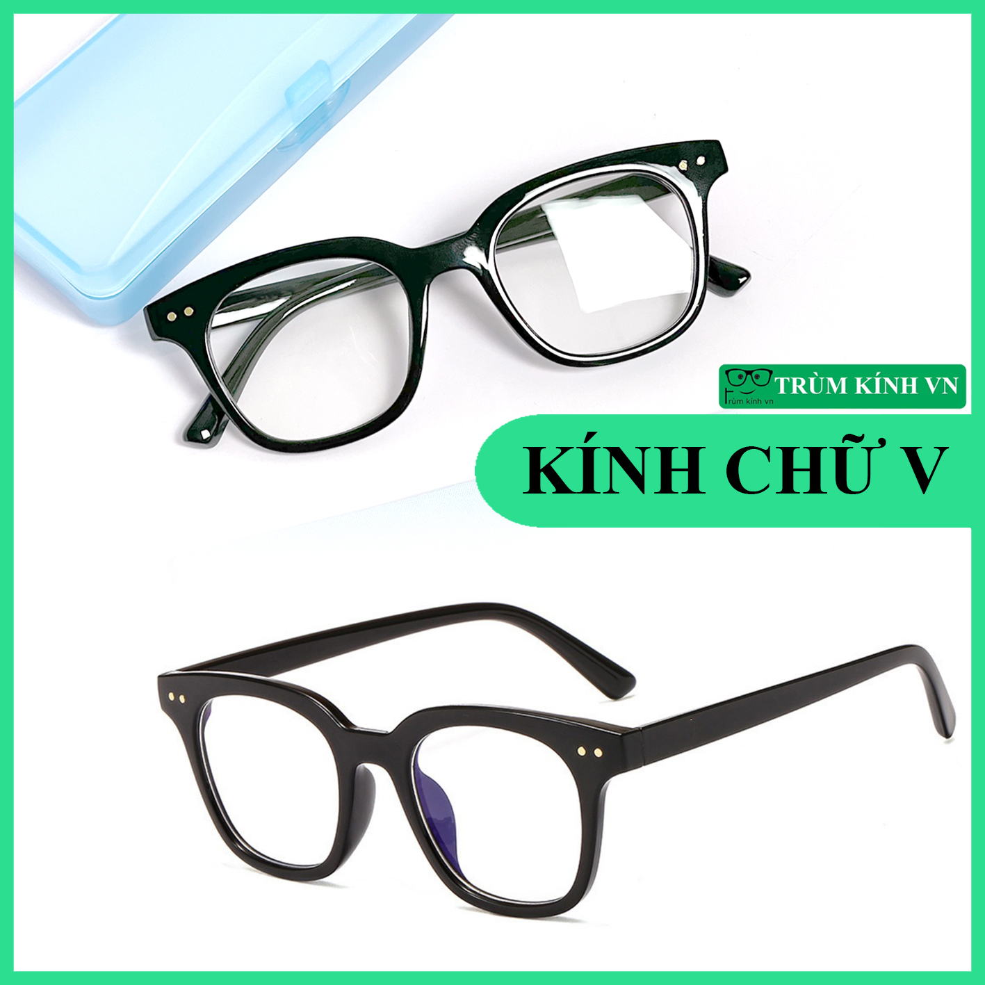 Mắt kính vuông chữ V nam nữ chống tia UV lắp được mắt cận