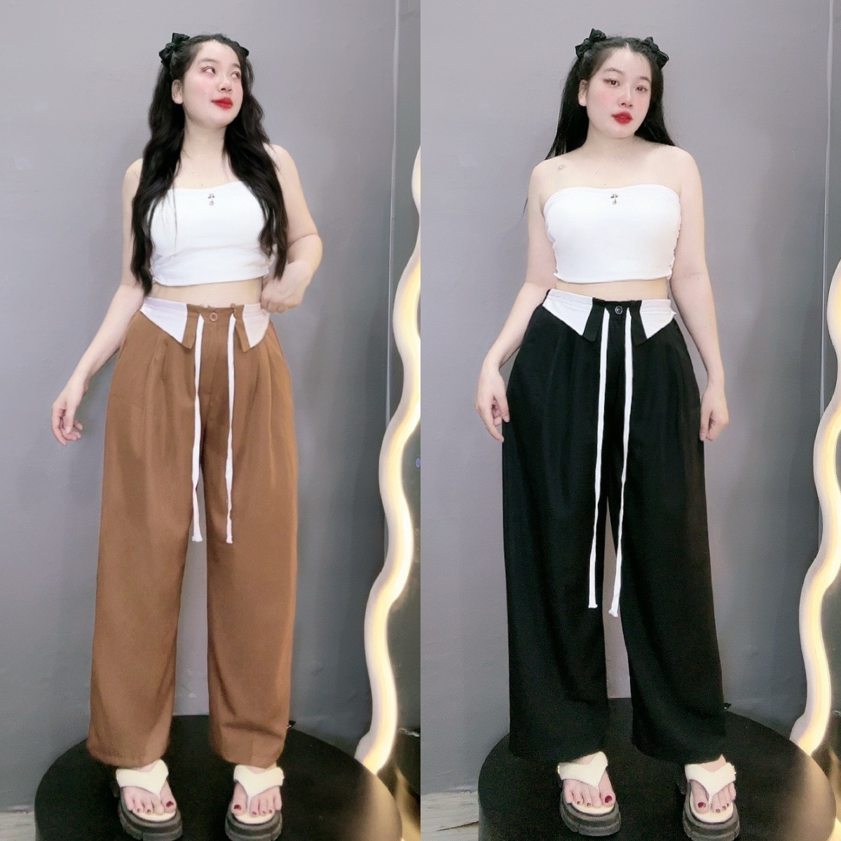 Quần ống suông phối lưng kiểu , quần suông bigsize QPHOI