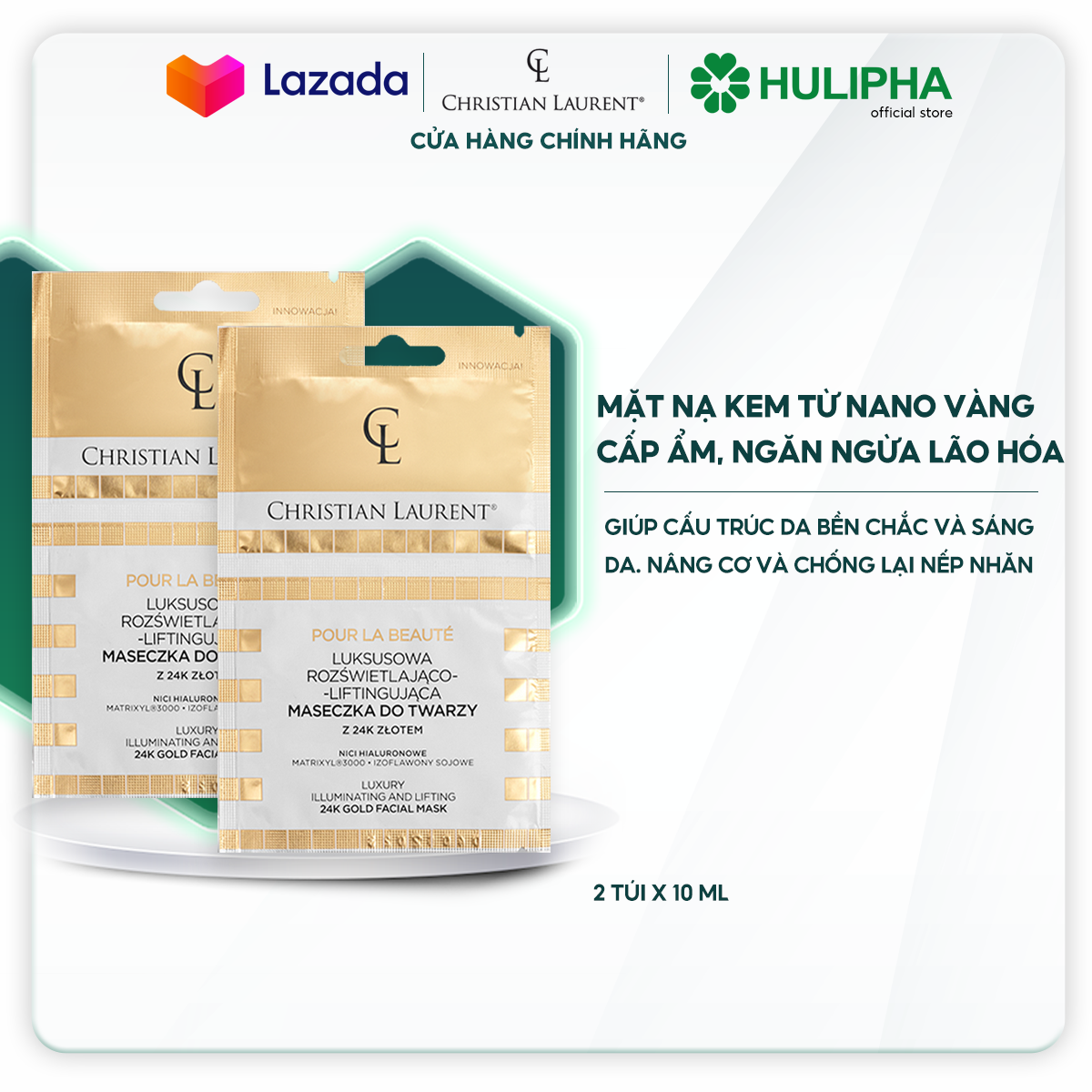 Bộ 2 Mặt Nạ Dưỡng Da CL-Gold CHRISTIAN LAURENT Làm Trẻ Hóa Và Giúp Da Trắng Sáng 5ml/túi