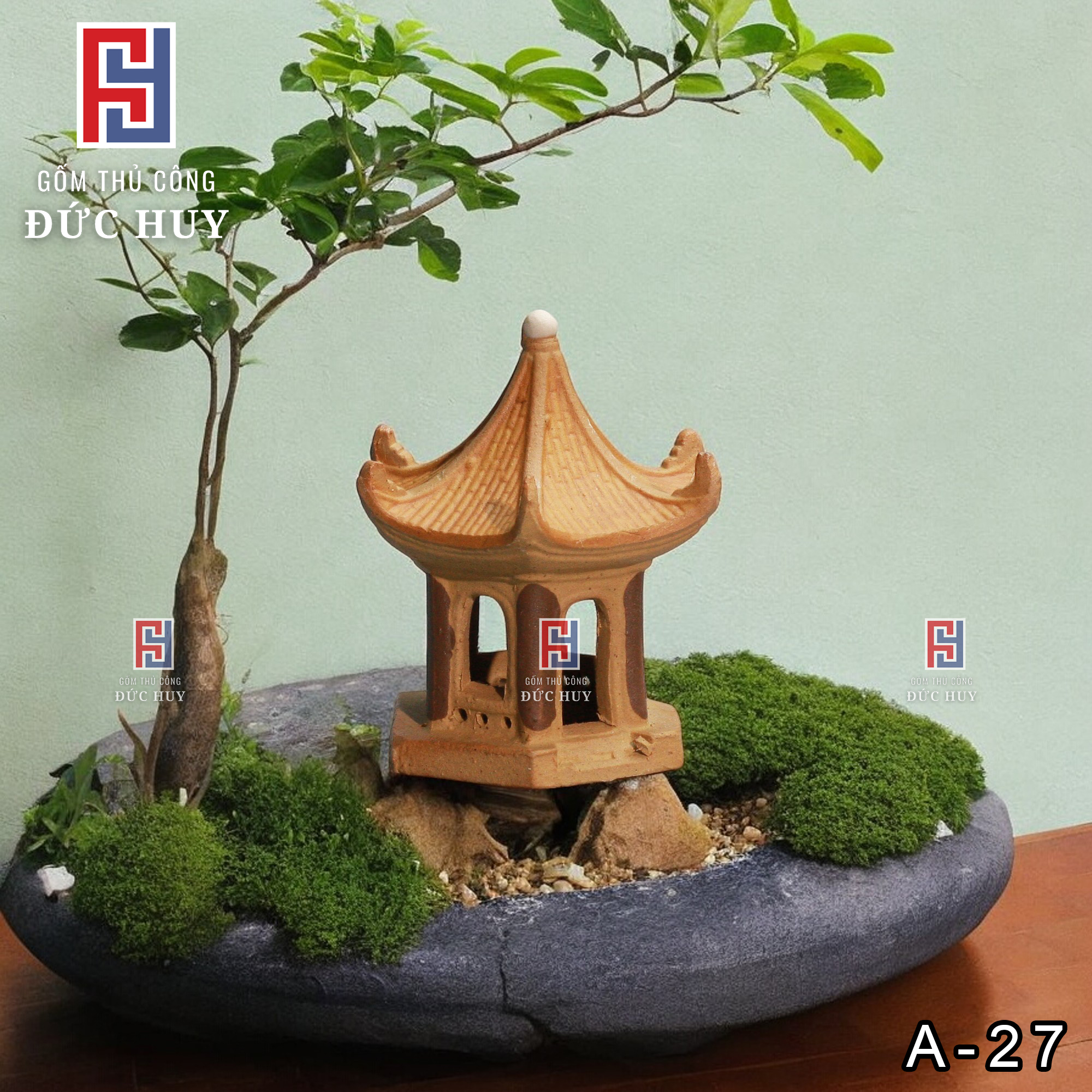 Mô hình gốm Lầu lục lăng nhỏ phụ kiện trang trí tiểu cảnh hòn non bộ bể cá chậu cây bonsai