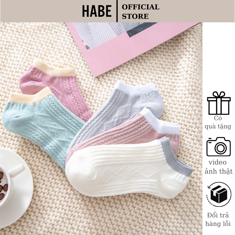 Tất vớ nữ cổ ngắn màu trơn basic cotton thoáng chân khử mùi