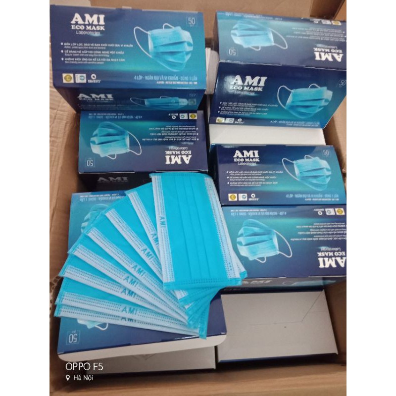 Hộp khẩu trang Ami 4 lớp màu Xanh