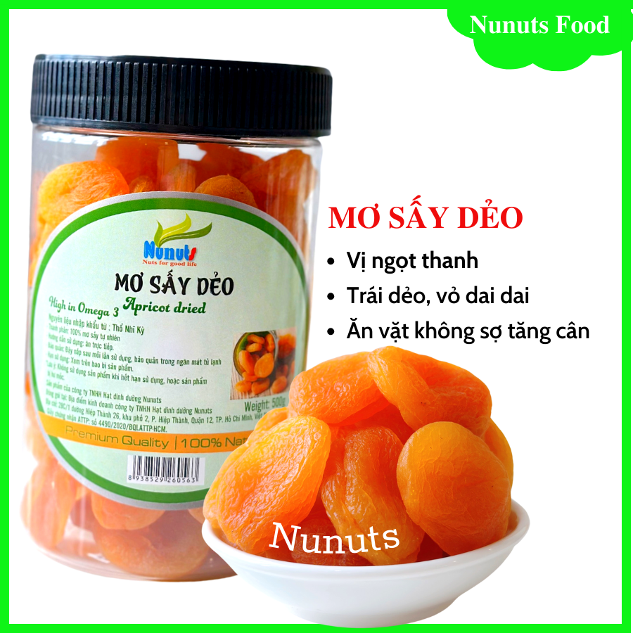 Mơ sấy dẻo Thổ Nhĩ Kỳ, trái dẻo dẻo, giòn giòn, vị ngọt thanh thanh, không tẩm ướp đường, ăn vặt rất ngon.