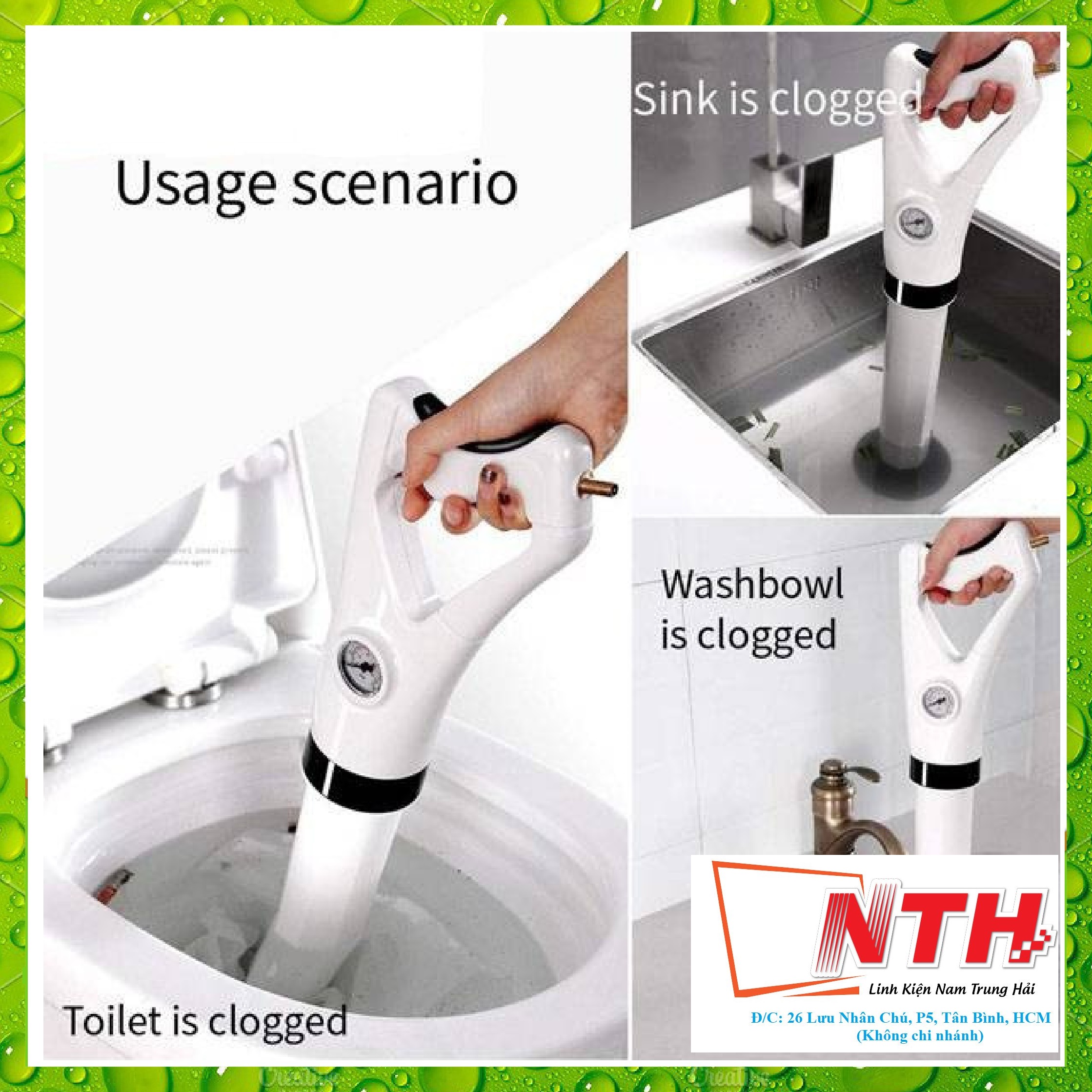 Dụng cụ thông bồn cầu, Nhà Tắm Bồn Rữa Chén Bát đa năng bằng khí nén áp lực cao, hơi mạnh đánh bay mọi vật cản - Súng thông tắc bồn cầu siêu mạnh sử dụng dể dàng, hiệu quả cao ít tốn chi phí