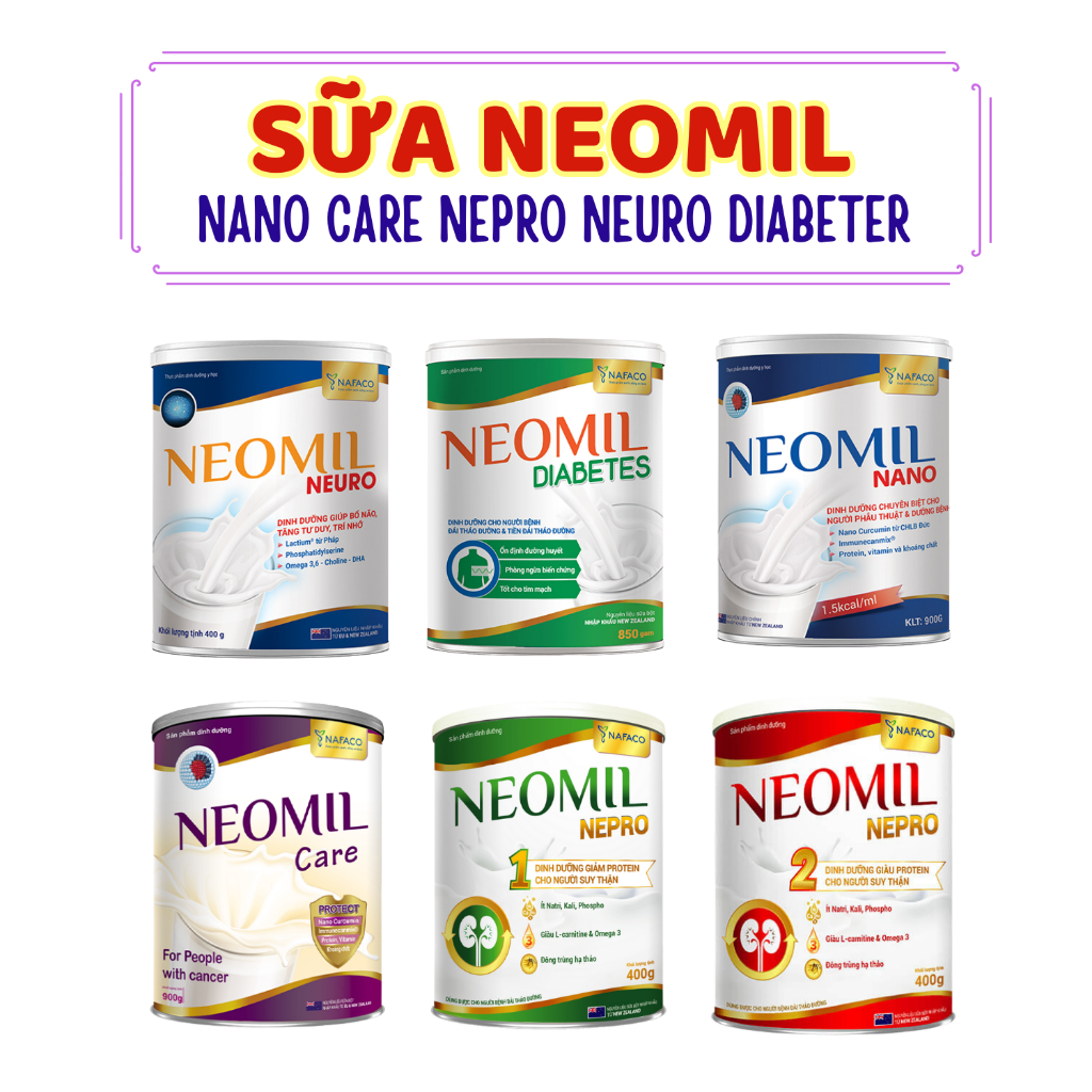 Combo 2 lon sữa neomil care nano neuro diabetes nepro 1 2 400g 900g cho người ung thư bổ não tiểu đường bị thận