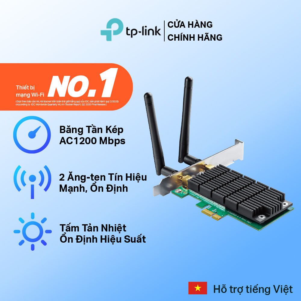 Bộ Chuyển Đổi Wifi TP-Link Archer T4E PCI Express Băng Tần kép Chuẩn AC 1200Mbps Kết nối 2 ăng ten - Hãng phân phối chính thức