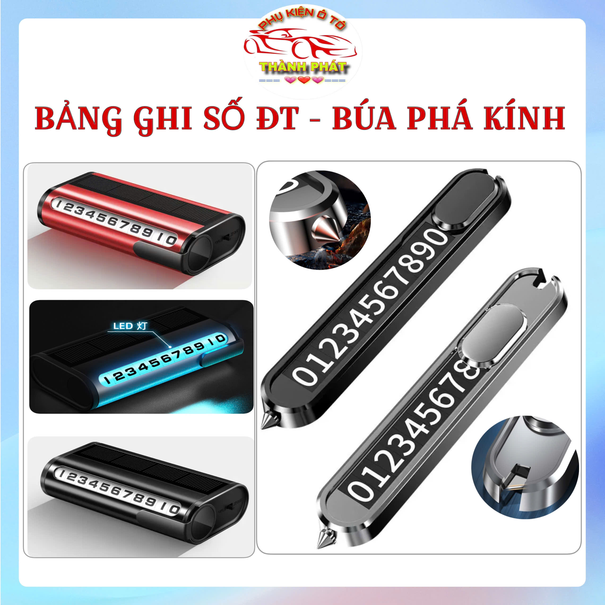 Bảng ghi số điện thoại đăti taplo trên ô tô - Thẻ ghi số điện thoại để taplo ô tô búa phá kính thoát hiểm