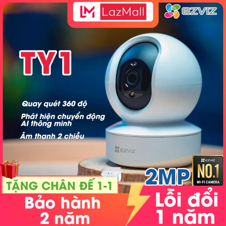 Giảm 100K + MUA 2 TẶNG 1 QUÀ + Camera EZVIZ TY1 1080P trong nhà không dây wireless, theo dõi cảnh báo còi hú, âm thanh 2 chiều,  xoay 360 độ