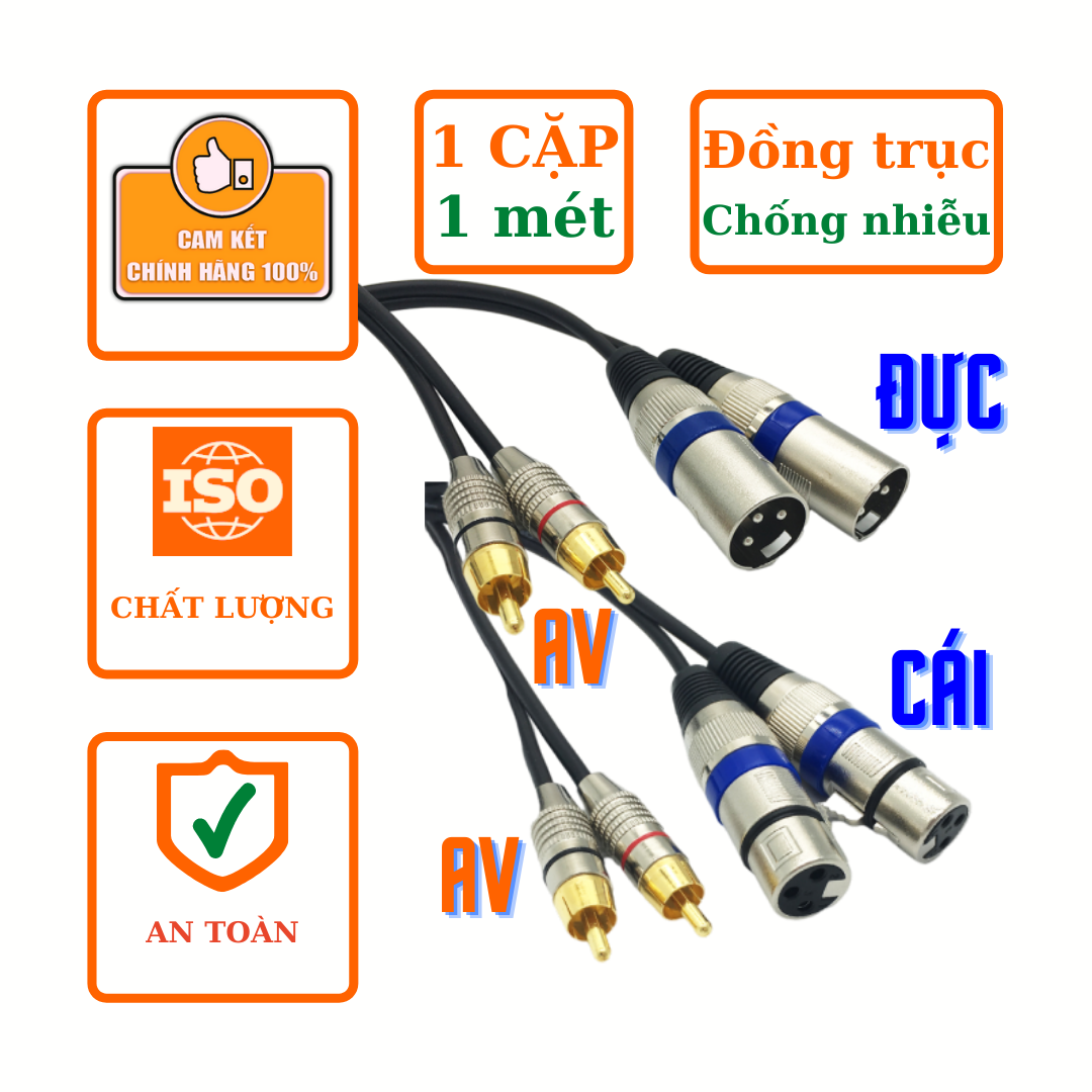 Cặp dây giắc jack canon đực cái ra AV RCA bông sen dài 1m 100cm